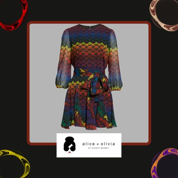 ALICE & OLIVIA Rainbow Ombre Ruffle Dress - Picture 3 of 15